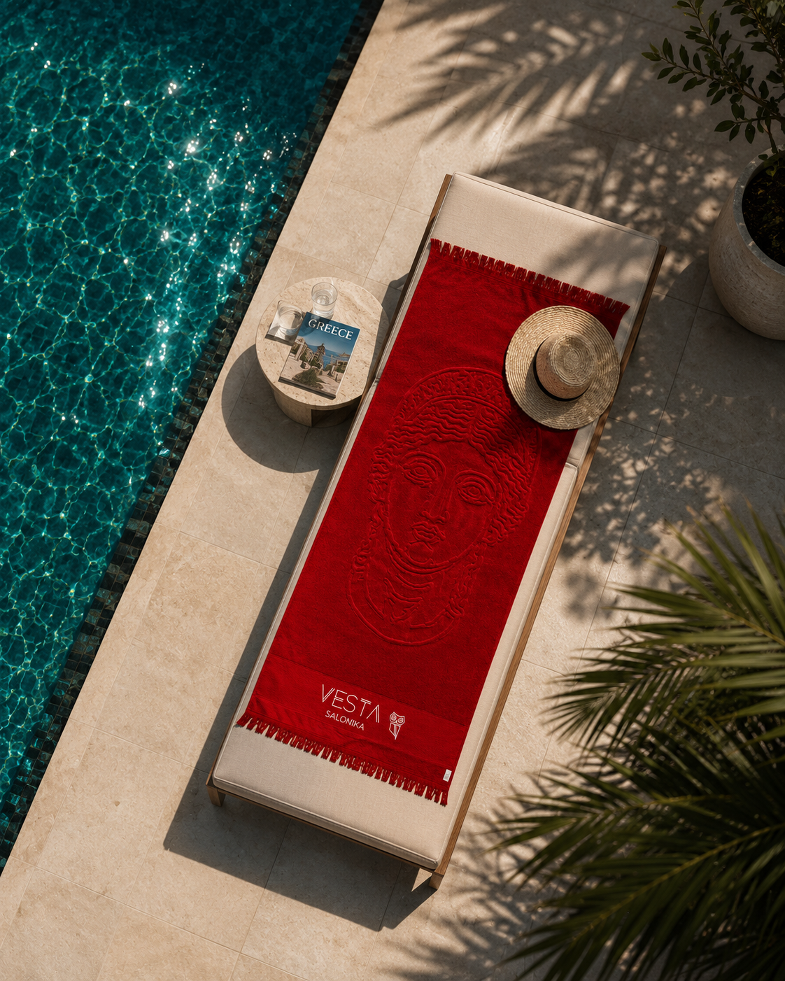 Fazzia of Hera Oversized Red Terry Towel – 3D Design VESTA SALONIKA