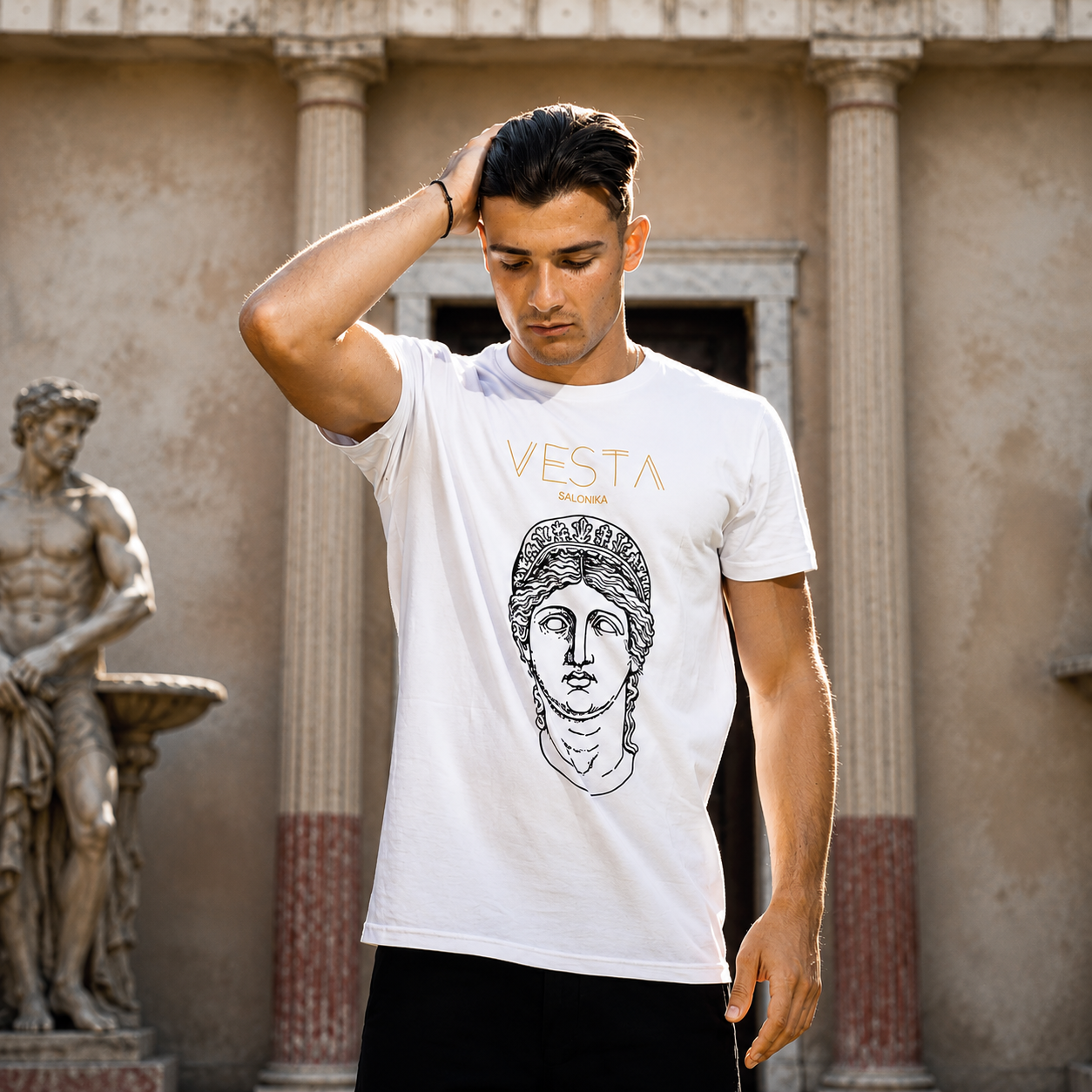 Men’s White T-Shirt – Fazzia of Hera VESTA SALONIKA