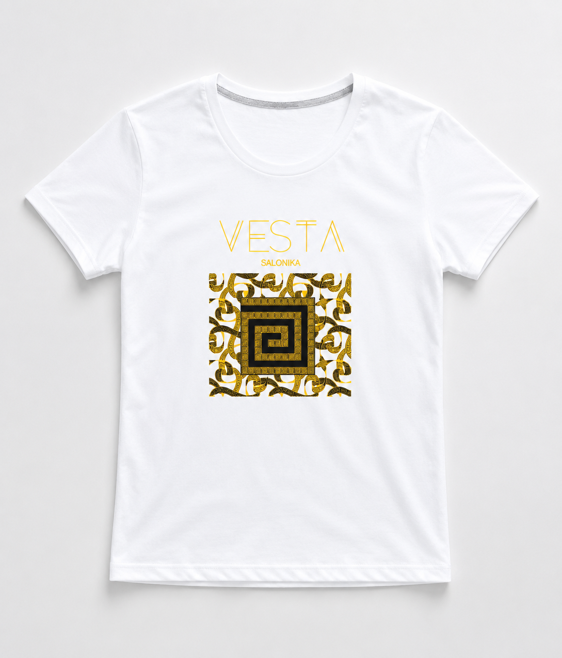 Campani Women’s White T-Shirt – Greek Key Design VESTA SALONIKA